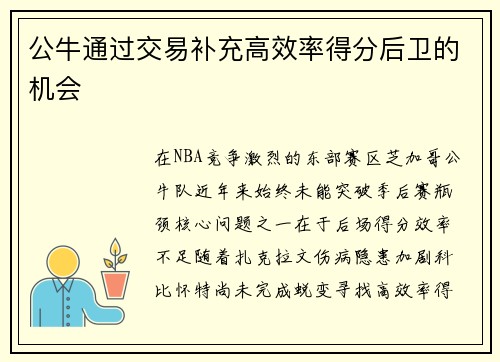 公牛通过交易补充高效率得分后卫的机会