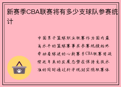 新赛季CBA联赛将有多少支球队参赛统计