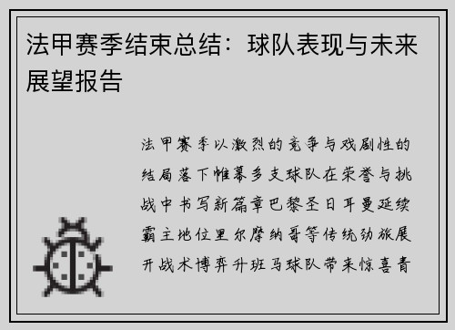 法甲赛季结束总结：球队表现与未来展望报告